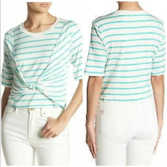 Abound Tops - New Abound Mint Stripe Knot Front Top Small